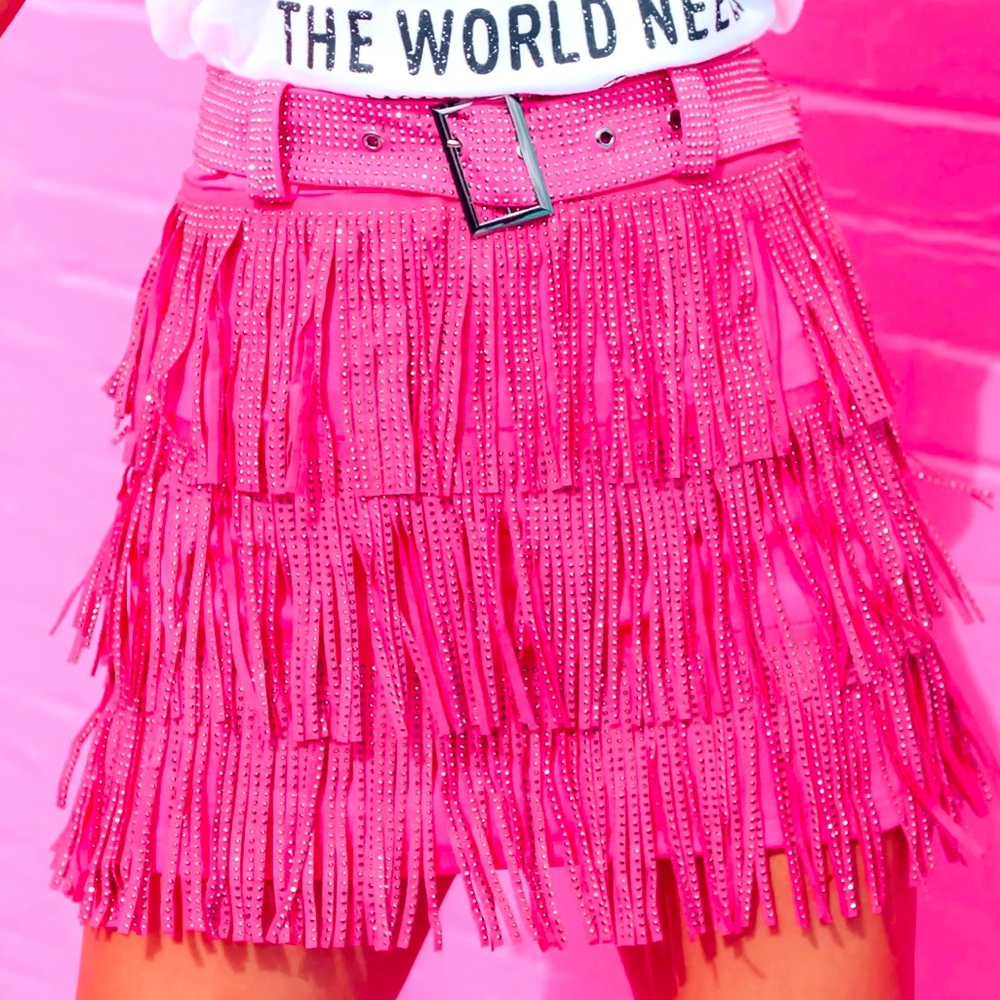 Pink Fringe Rhinestone Skirt
